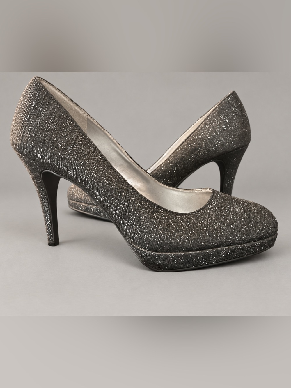 NWOT Gunmetal Glitter Sparkle Platform Stiletto Pumps Size 10 Fioni Night NWOT